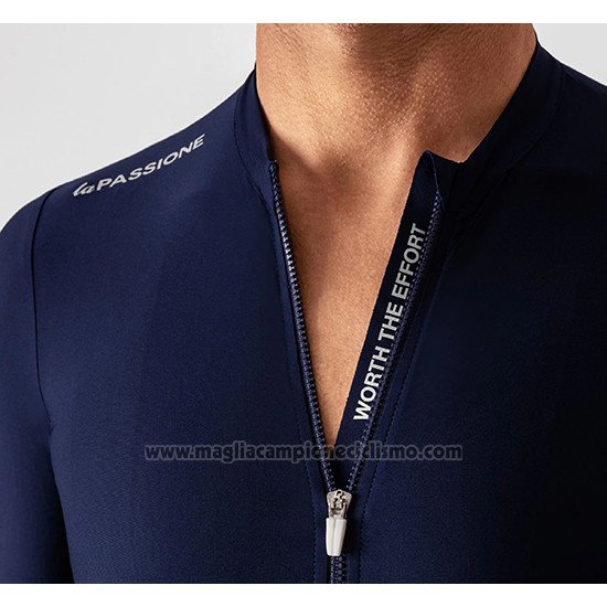 2019 Abbigliamento Ciclismo La Passione Blu Bianco Manica Corta e Salopette